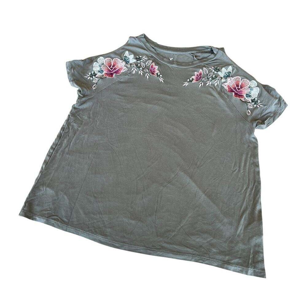 American Eagle open shoulder short sleeve embroidered T-shirt, Women's L